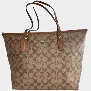 Coach City Zip Tote Bag in Signature Canvas F58292 Monogram Logo Canvas Brown